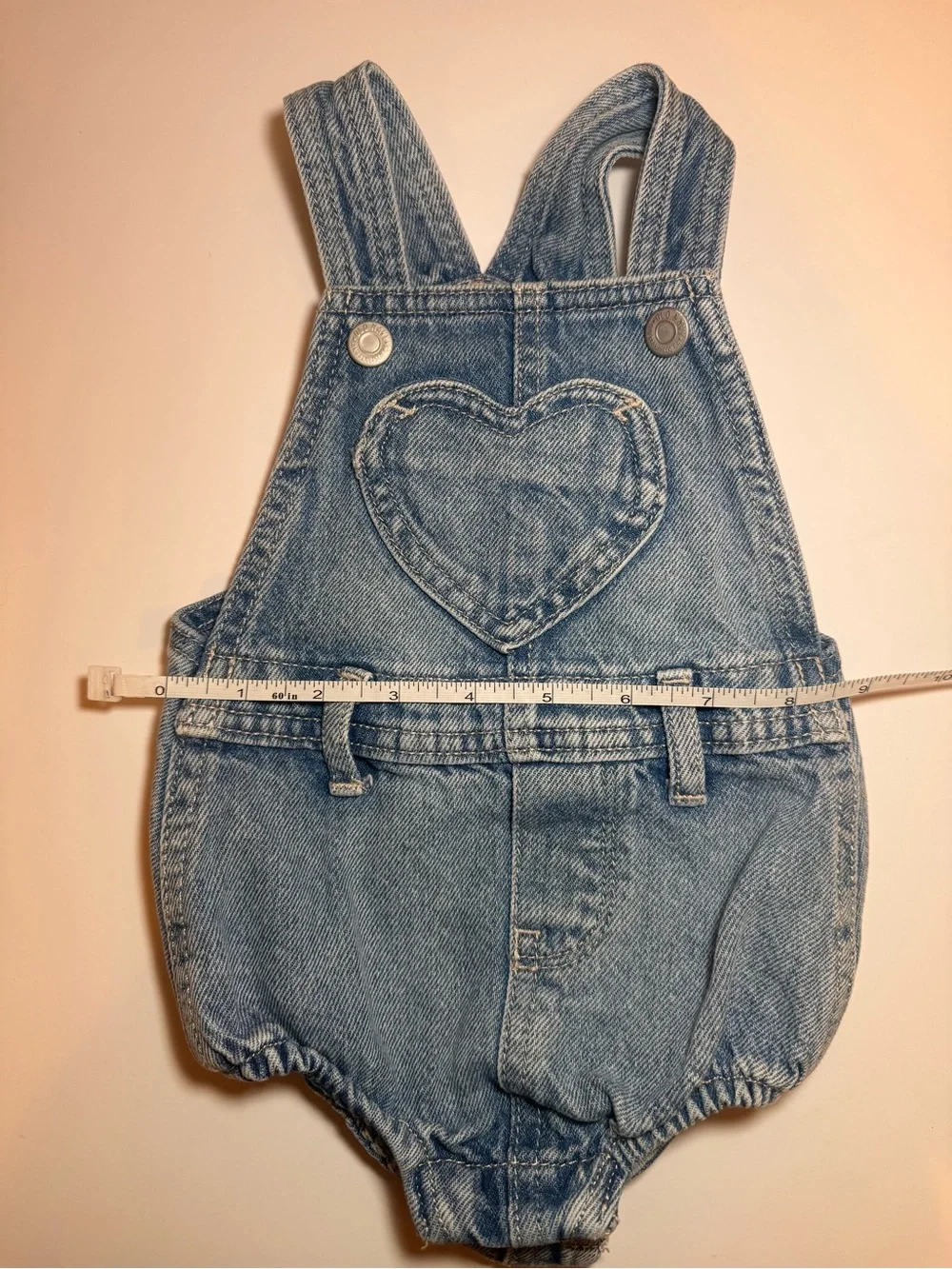 Old Navy Baby Denim Heart Pocket Romper Overalls Light Wash